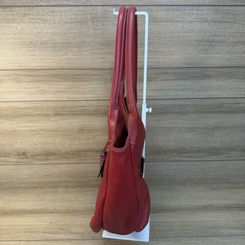 Vintage Tignanello Bright Cherry Red Pebbled Leather Shoulder Bag Purse Hobo - Picture 4 of 16